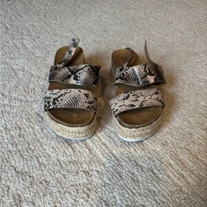 Soda Snake Print Sandals - Black and Tan